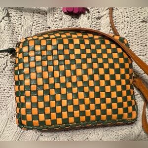 Clare V Midi Sac - Safari Green and Coral Woven